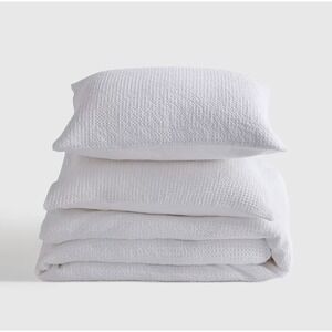 Quince Organic Luxe Honey Comb Duvet Cover Set Full/Queen White Cover w/ Shams